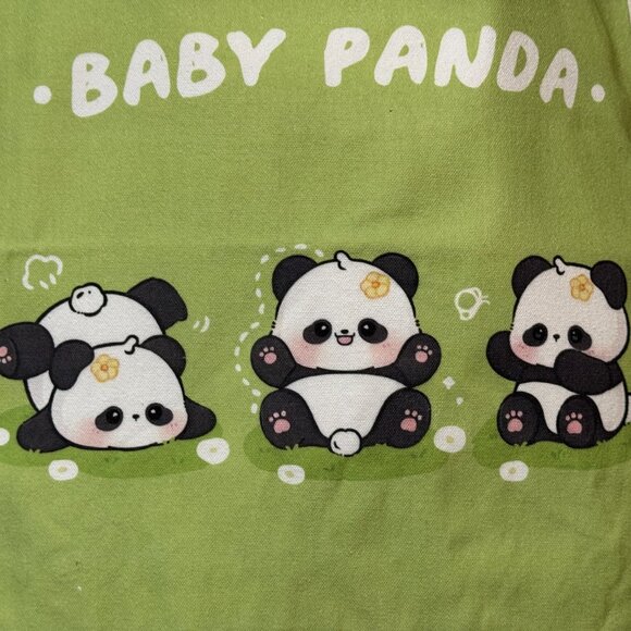 Baby Panda Double Handle Canvas Tote Bag, Green Multi - Picture 8 of 8